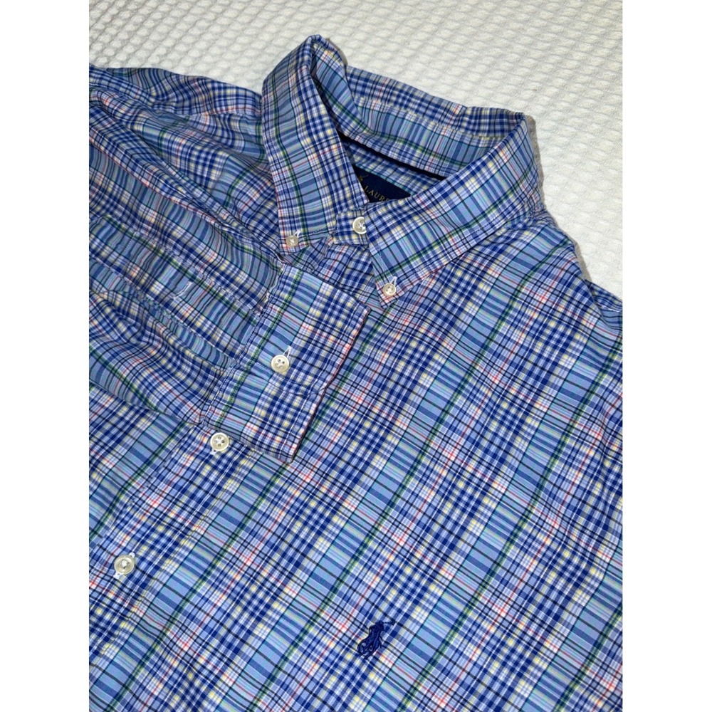 Ralph Lauren Button Down Shirt Mens 2XLT Blue Plaid Long Sleeve Tall